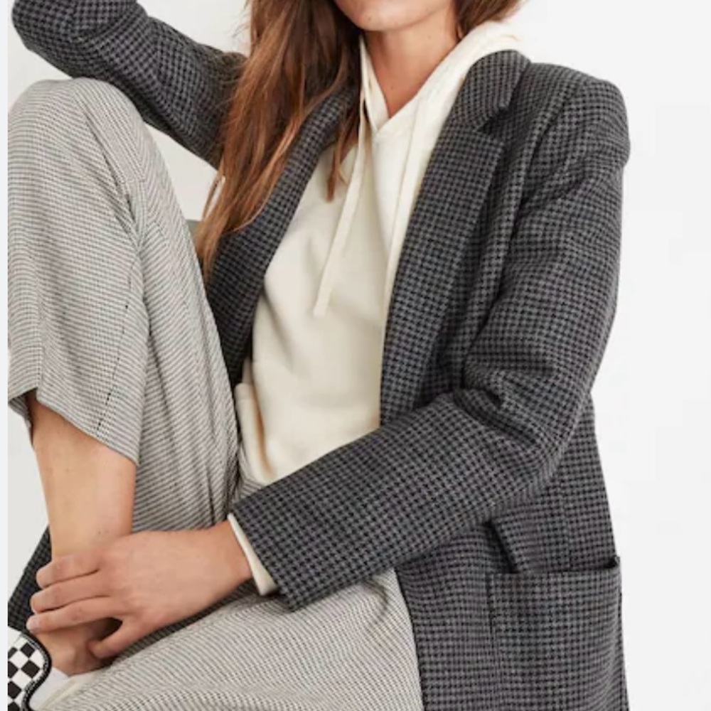Madewell Blazer Houndstooth Navy and Gray
